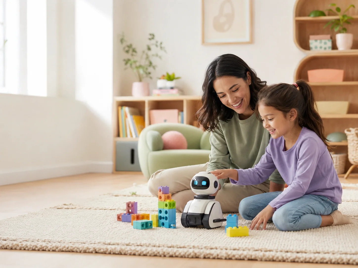 A parent and child learning together with educational toys